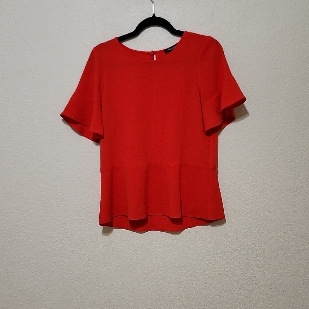 Madewell Red Flutter Sleeve Peplum Blouse